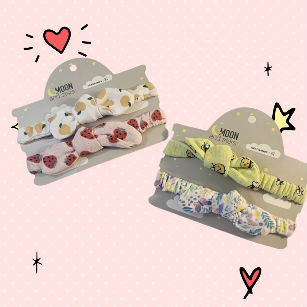 Moon and Stars Baby Headbands Set (4 Pack) – 100% Cotton Knotted Hair...